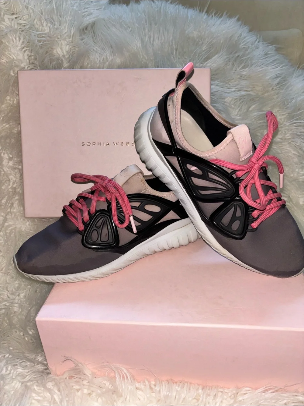 Sophia Webster Pink & Gray Butterfly-Accent Knit Sneakers